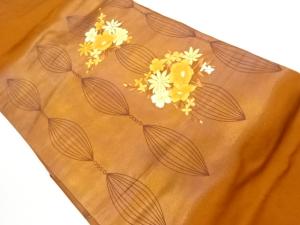 花々に抽象模様刺繍名古屋帯